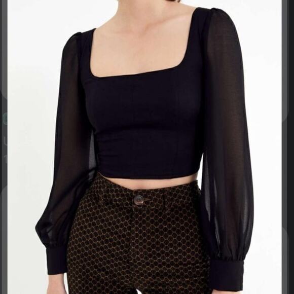 Urban Outfitters Tops - Urban Outfitters Black Lena Sheer Sleeve Square Neck Top